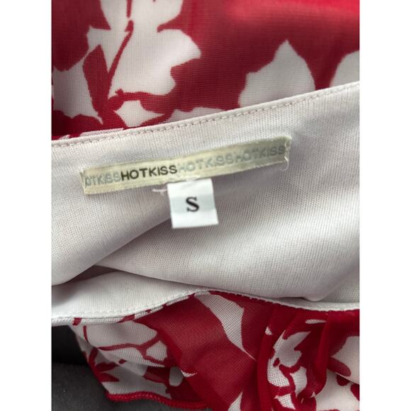 y2k Hot Kiss Babydoll Mesh Top Size Small Puff Sleeve Tie Back Floral Red Fairy - Picture 8 of 9